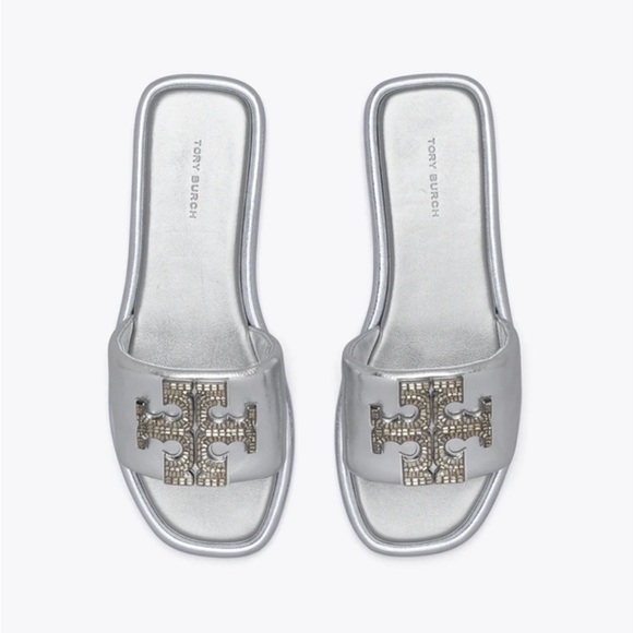 Brand New in Box with Duster Tory Burch Double T Silver embellished sandal - Picture 2 of 2